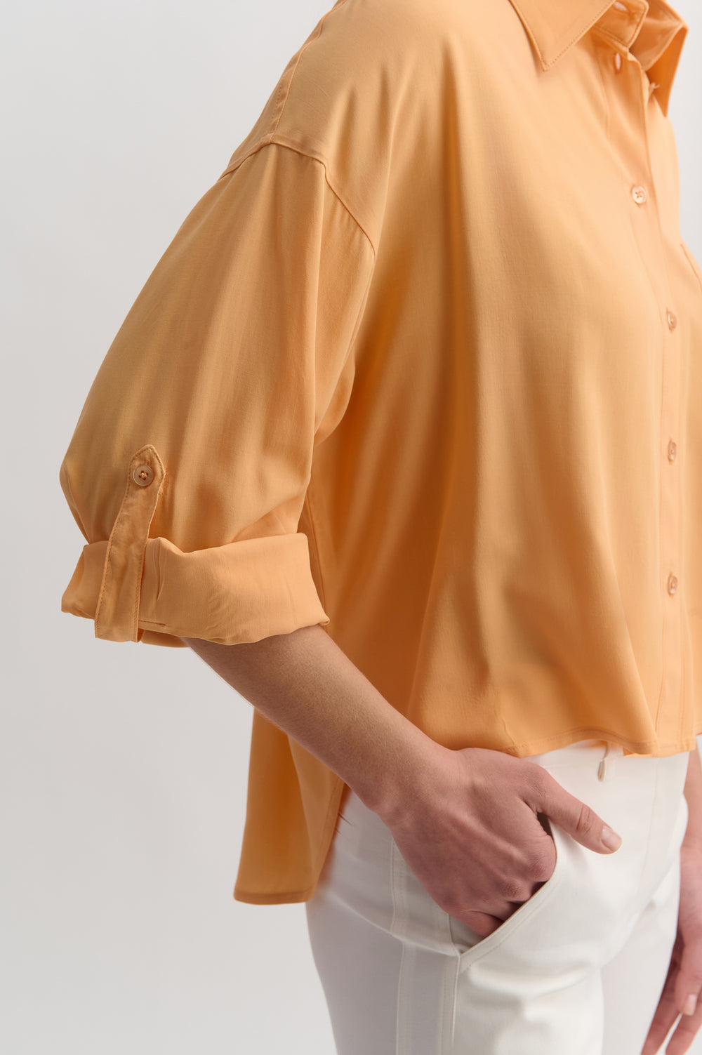 Loose Crop Shirt With Sleeve Detail