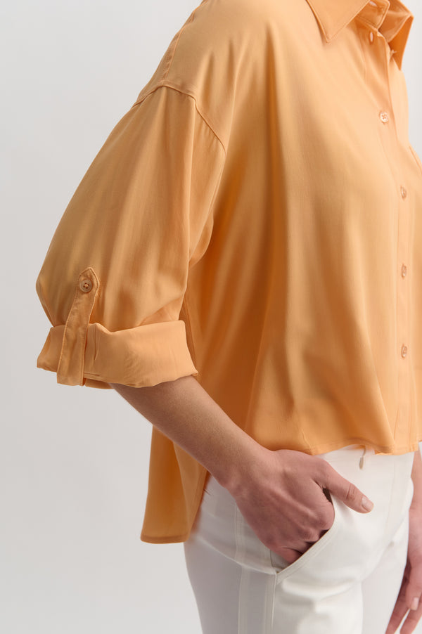 Loose Crop Shirt With Sleeve Detail