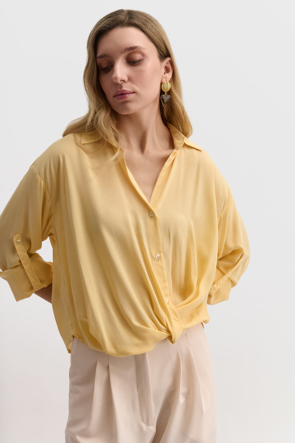 V-Neck Shirt With Twisted Knot Detail