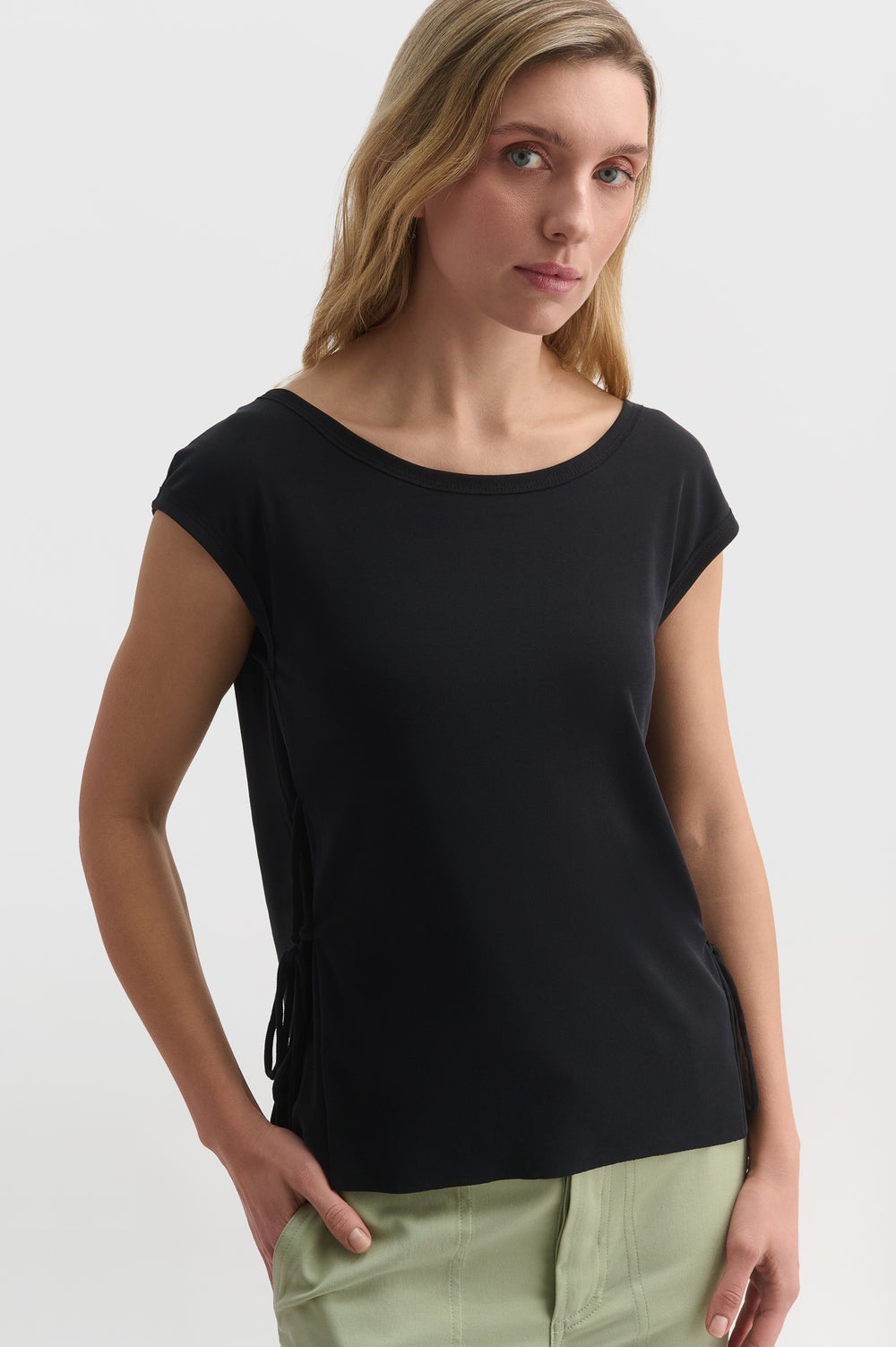 Deep Plunge V-back Top With Side Detail