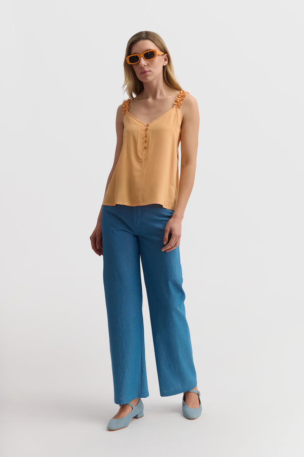 Ruffle Strap Cami With Button Detail
