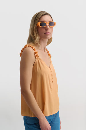 Ruffle Strap Cami With Button Detail