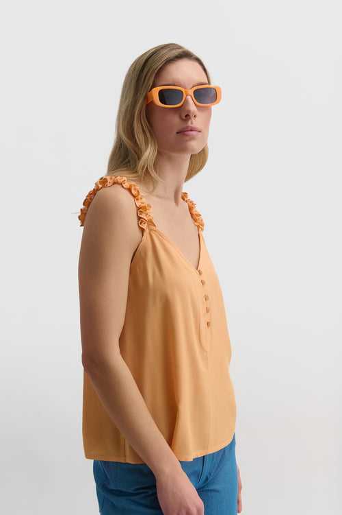 Ruffle Strap Cami With Button Detail