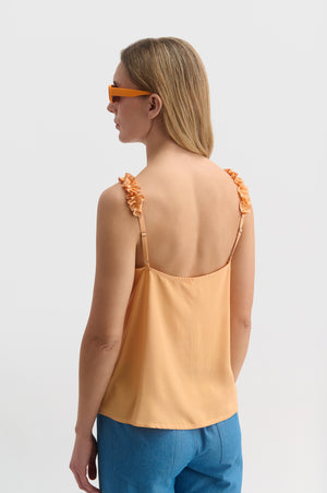 Ruffle Strap Cami With Button Detail