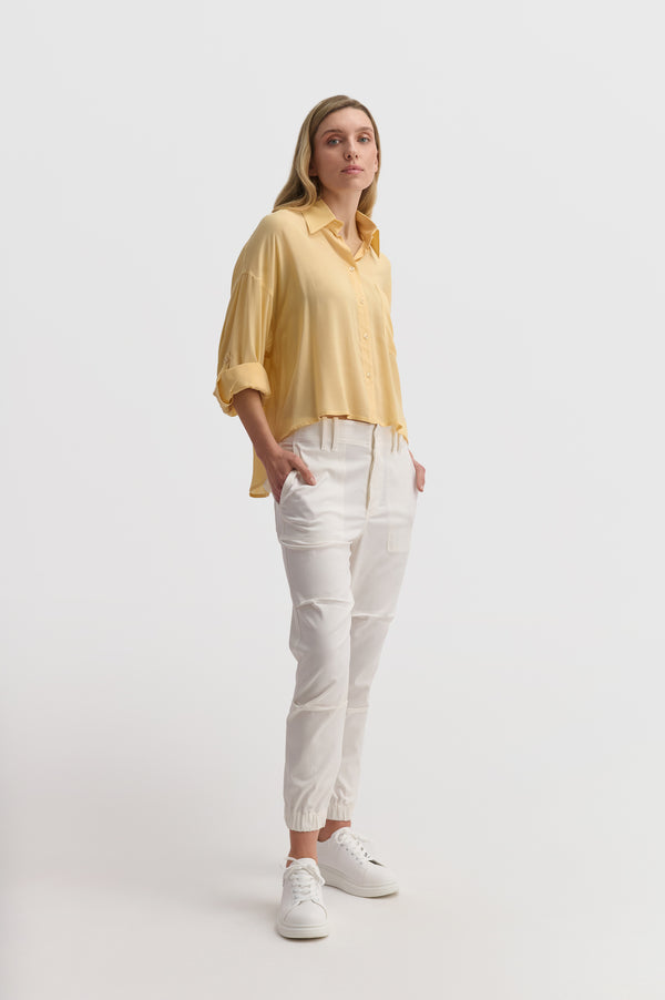Loose Crop Shirt With Sleeve Detail