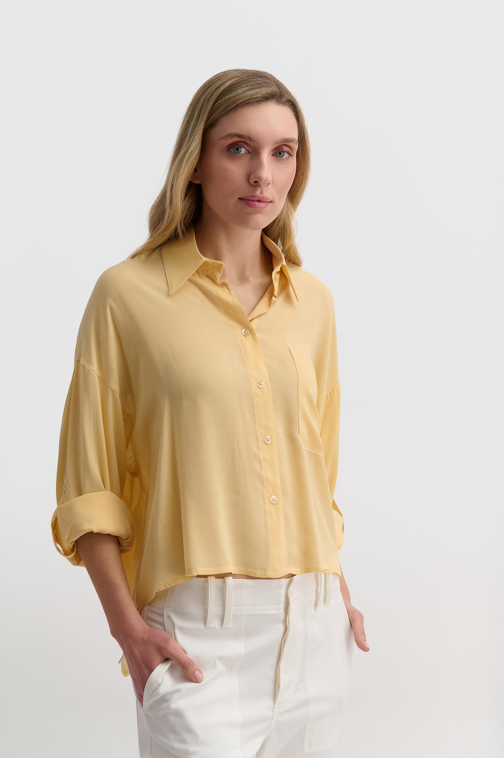 Loose Crop Shirt With Sleeve Detail