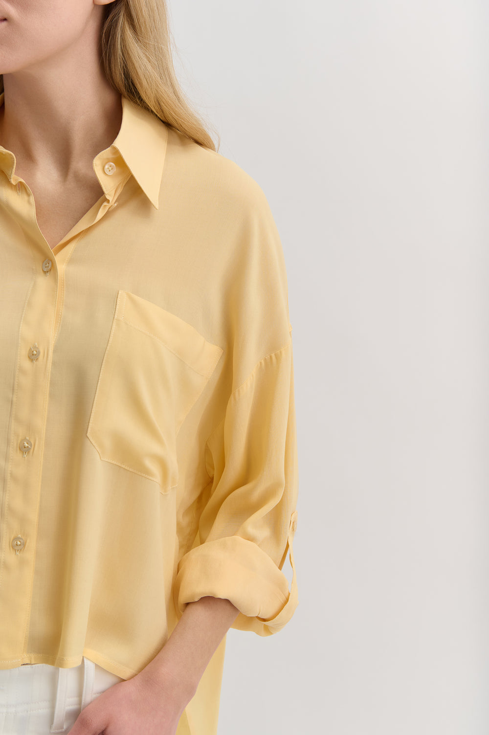 Loose Crop Shirt With Sleeve Detail