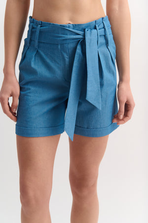 Denim Ruffle Waist Shorts