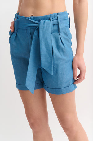 Denim Ruffle Waist Shorts