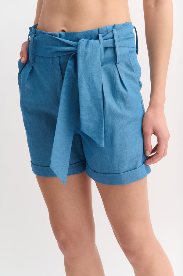 Denim Ruffle Waist Shorts