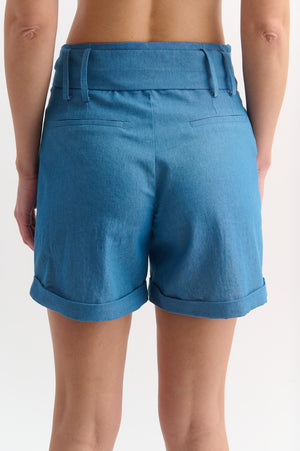 Denim Ruffle Waist Shorts