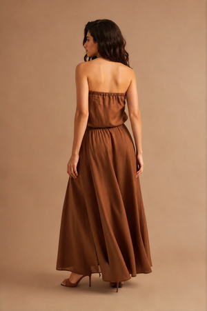 Dune Strapless Linen Dress Brown