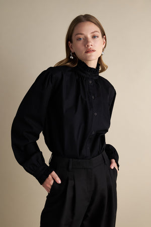 Voluminous Sleeve Ruffle Blouse Black