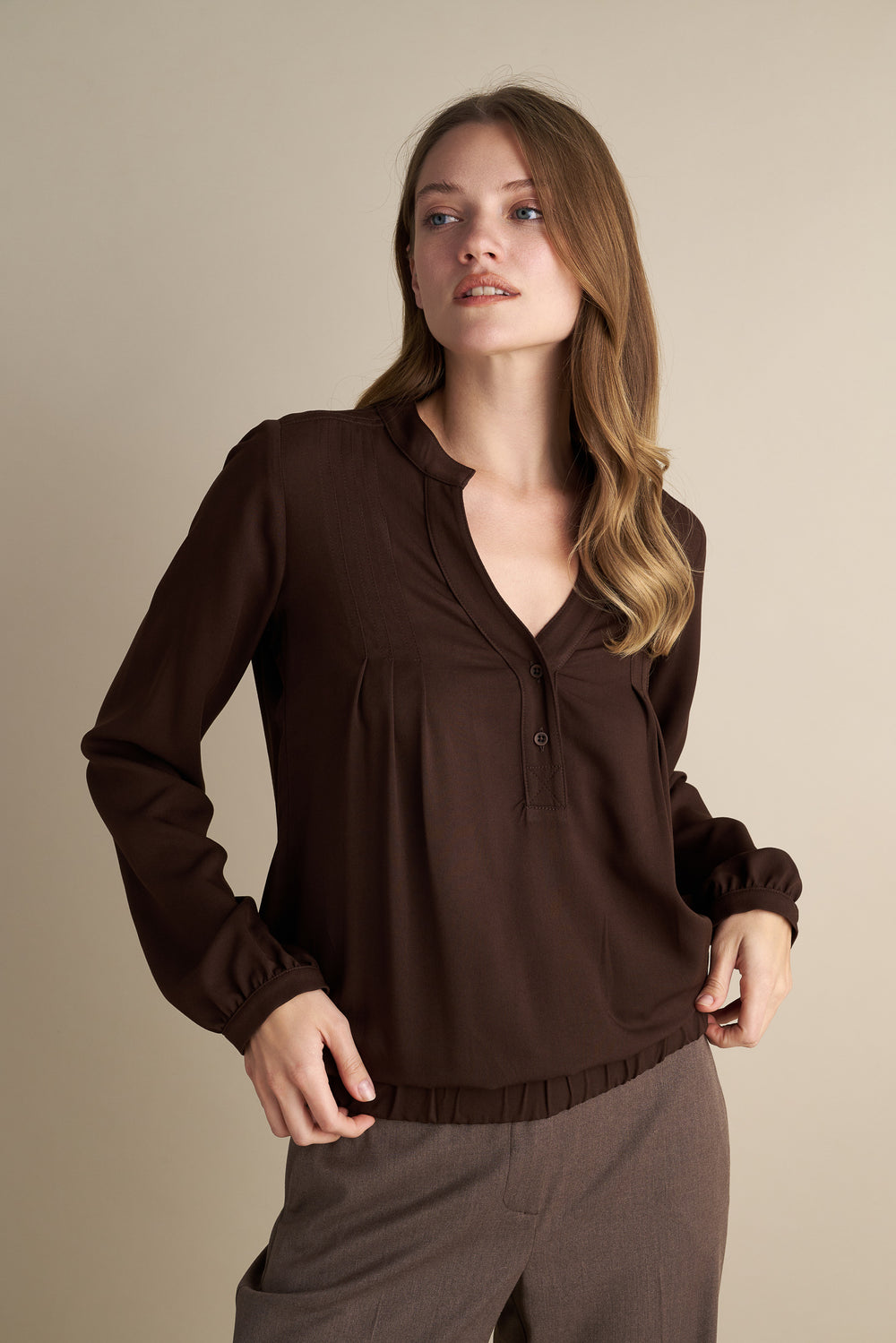 Mandarin Blouse Brown