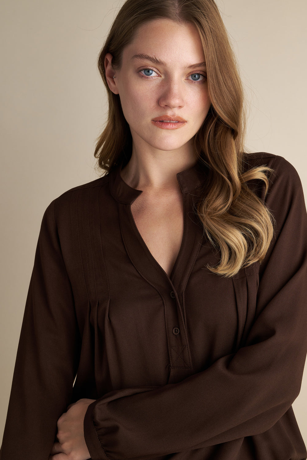 Mandarin Blouse Brown
