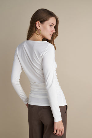 Long Sleeve Top With Side Rushed Details White