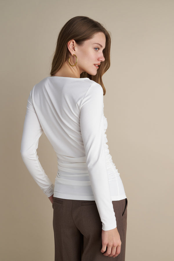 Long Sleeve Top With Side Rushed Details White