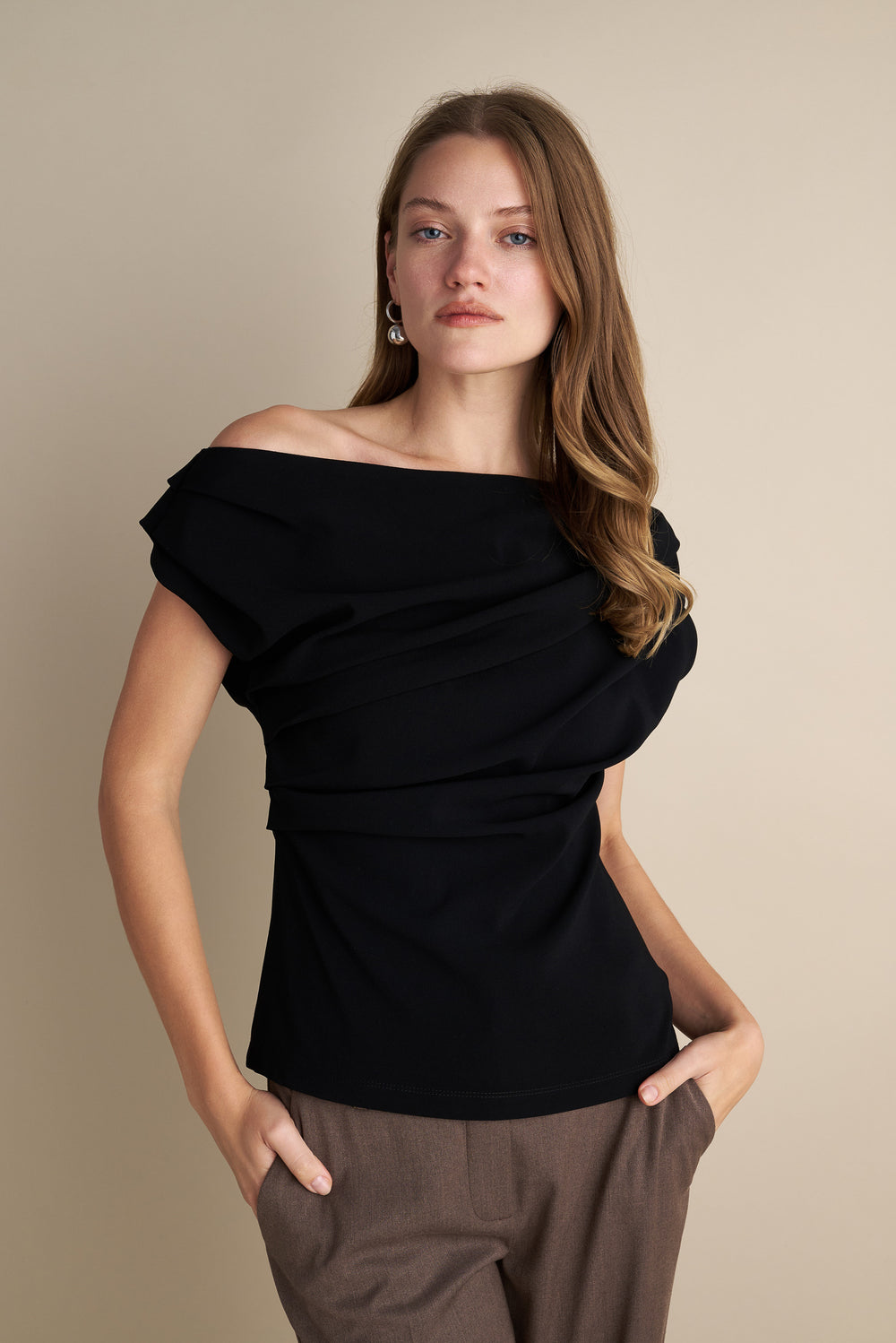 Drape Off Shoulder Top Black