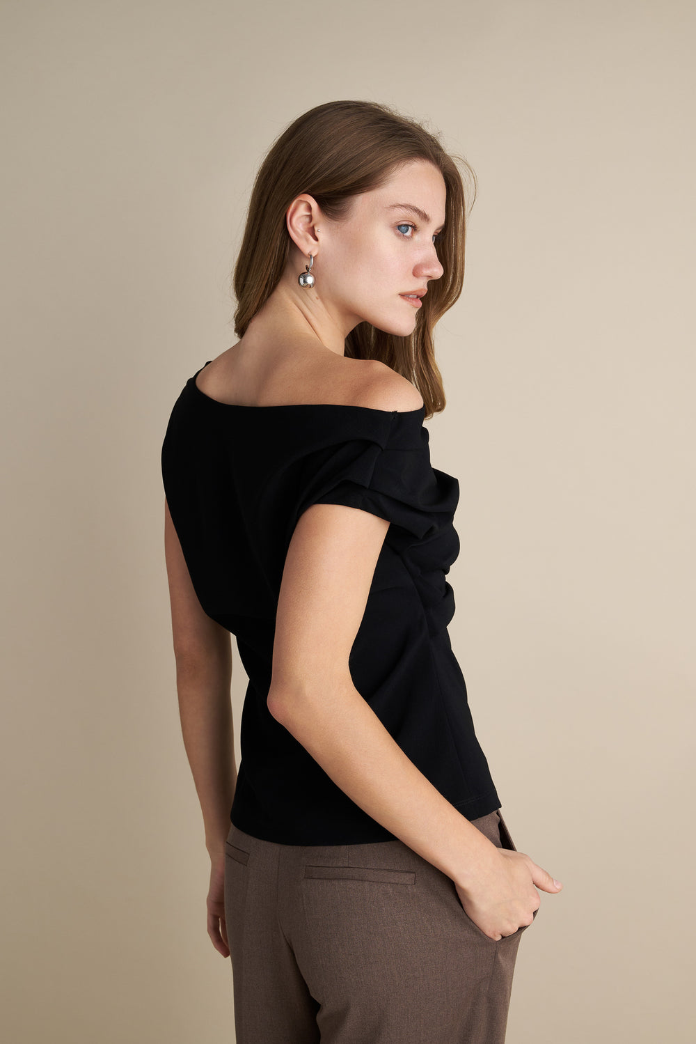 Drape Off Shoulder Top Black