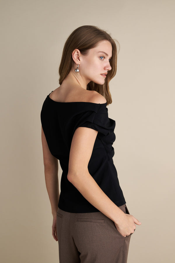 Drape Off Shoulder Top Black