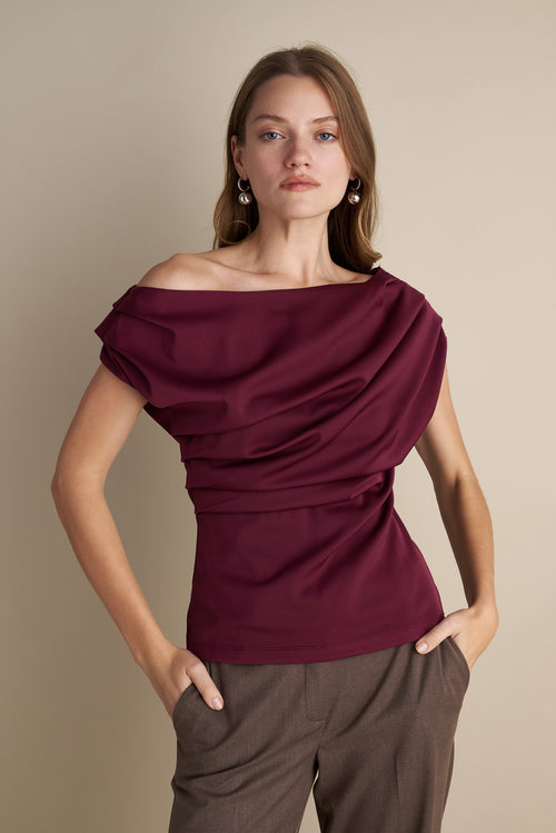 Drape Off Shoulder Top Wine