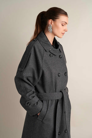 Wool Blend Trench with Cape Detail Grey