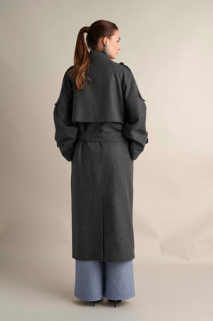Wool Blend Trench with Cape Detail Grey