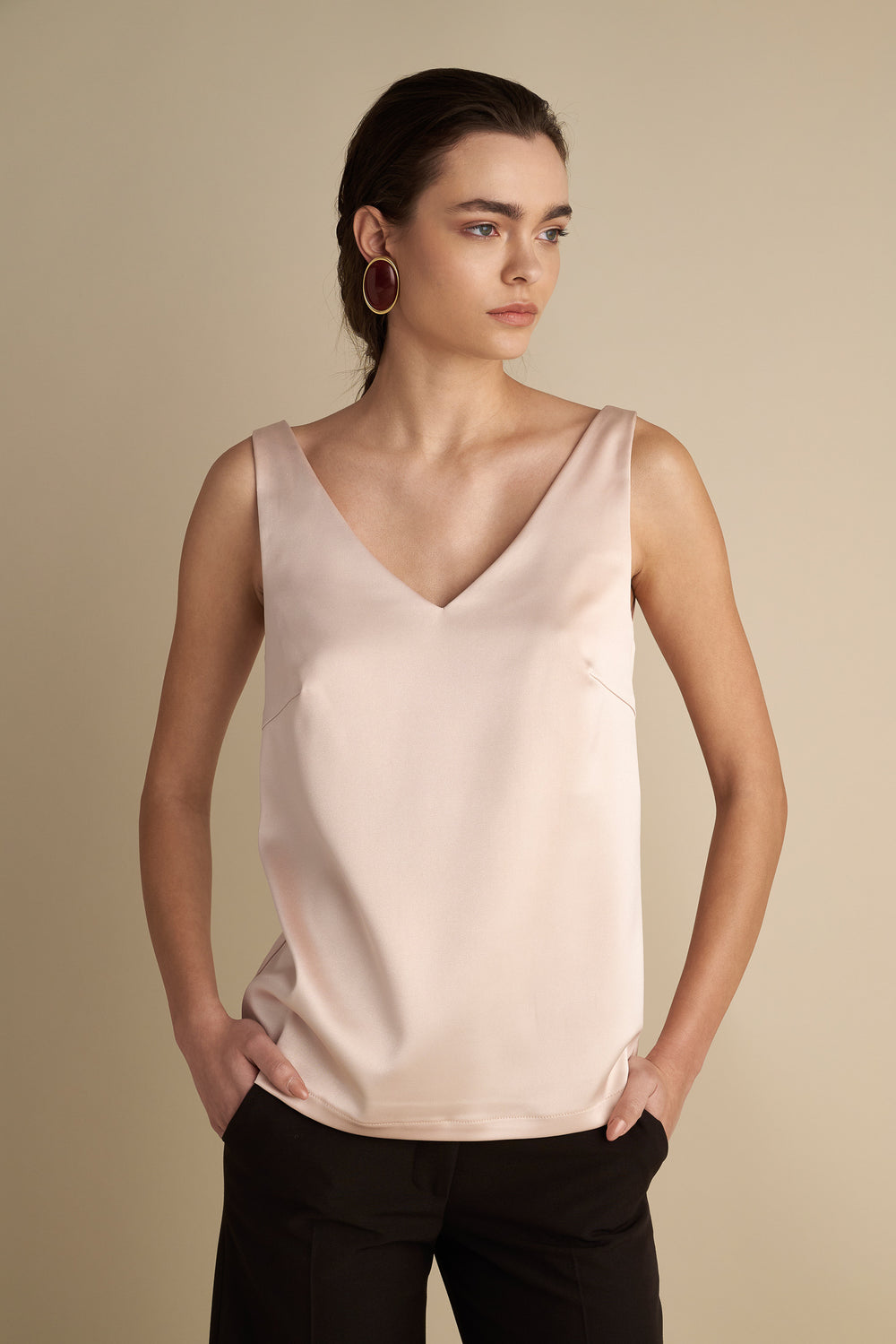 V-Front & Back Satin Top Champagne