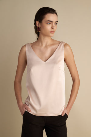 V-Front & Back Satin Top Champagne