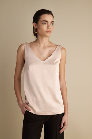 V-Front & Back Satin Top Champagne