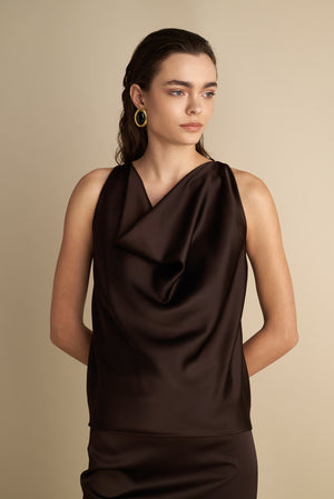 Satin Cowl Neck Top Espresso