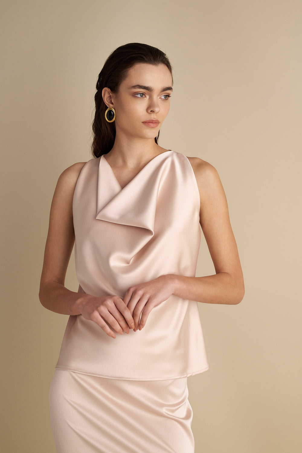 Satin Cowl Neck Top Champagne
