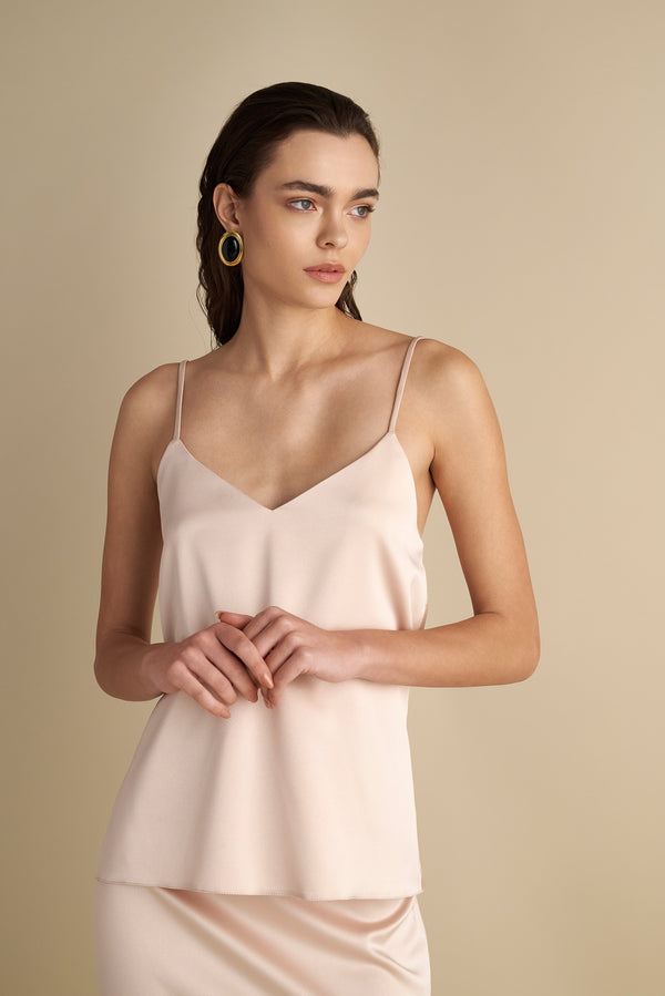 V-Neck Drape Satin Top Champaign