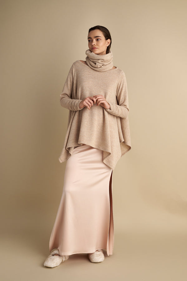 Knitted Mohair Top With Detachable Neck Warmer Vanilla