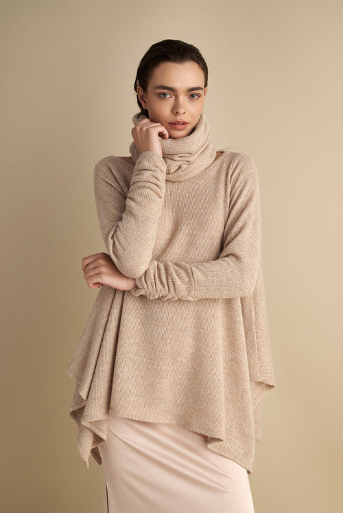 Knitted Mohair Top With Detachable Neck Warmer Vanilla