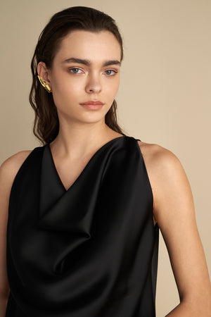 Satin Cowl Neck Top Black