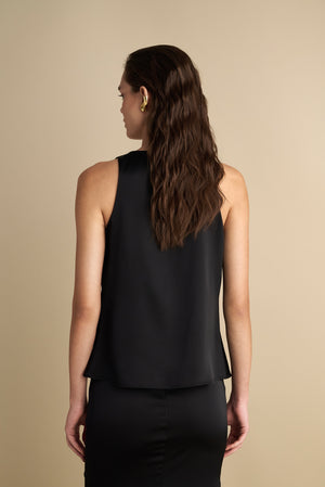Satin Cowl Neck Top Black