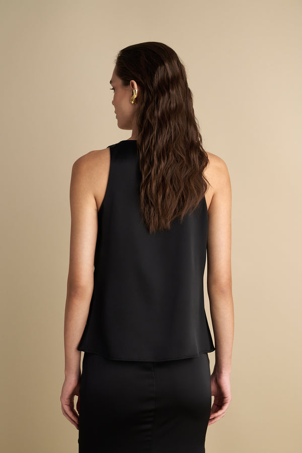 Satin Cowl Neck Top Black