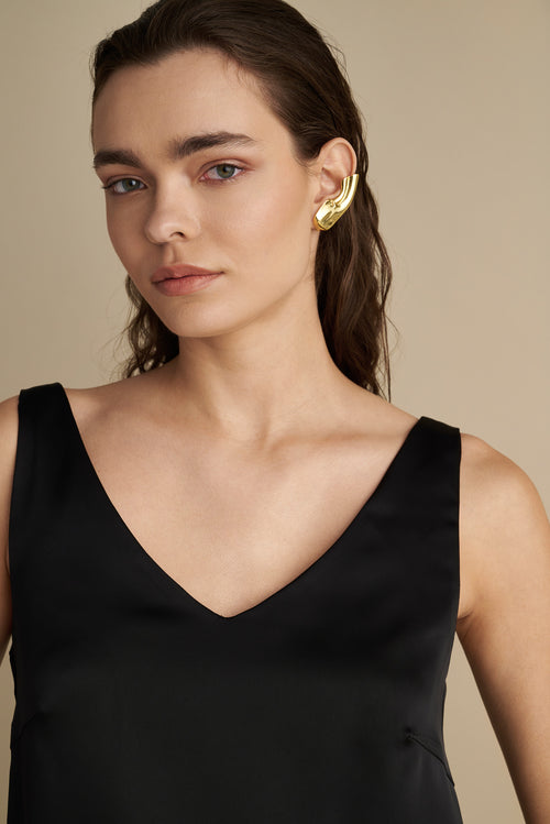 V-Front & Back Satin Top Black