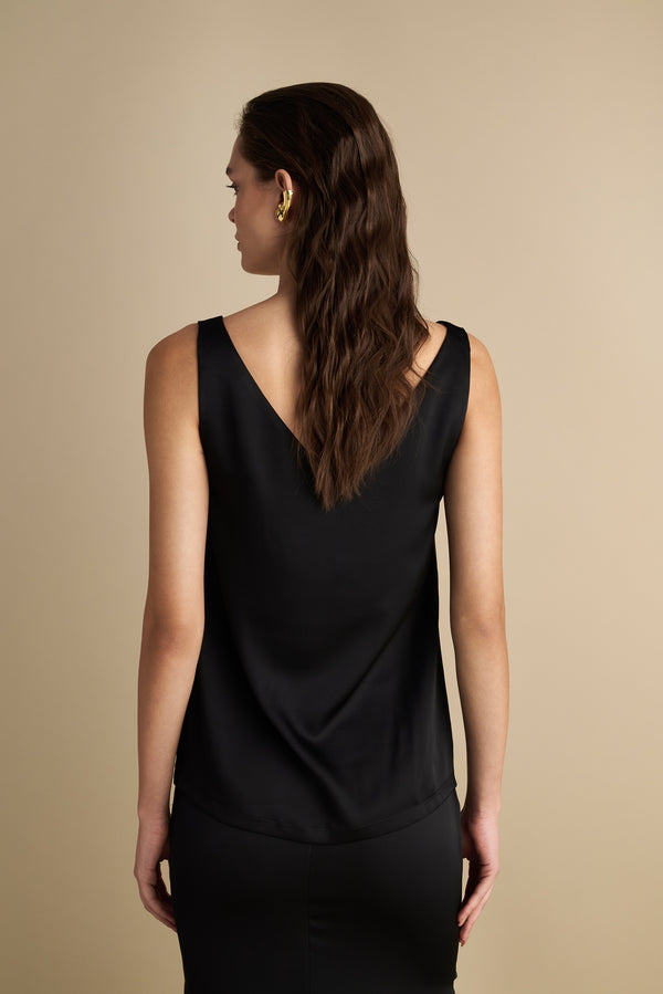V-Front & Back Satin Top Black