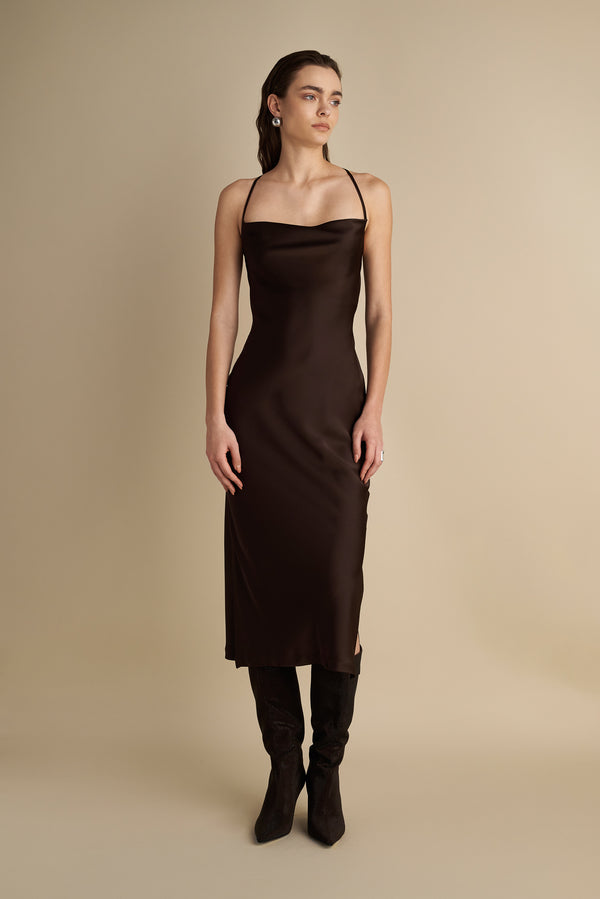 Satin Slip Dress Espresso