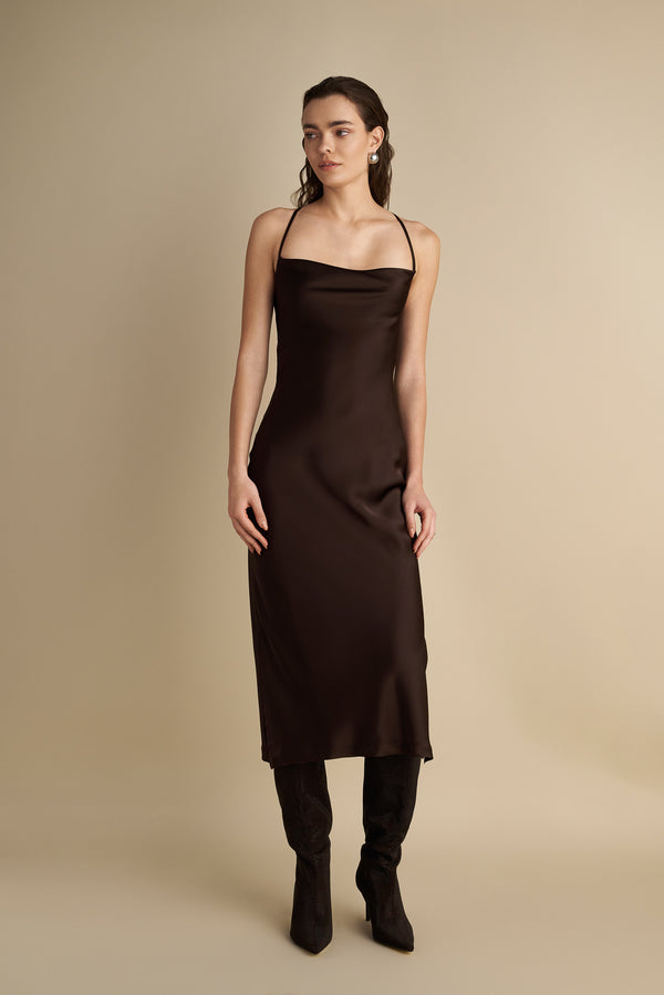 Satin Slip Dress Espresso
