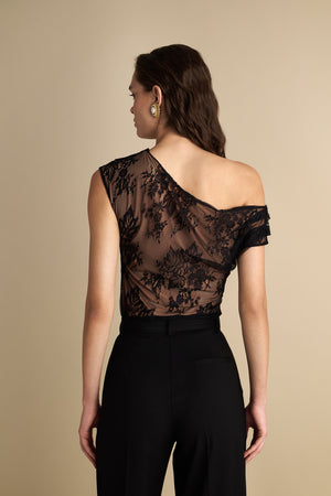 Drape Off Shoulder Lace Top Black