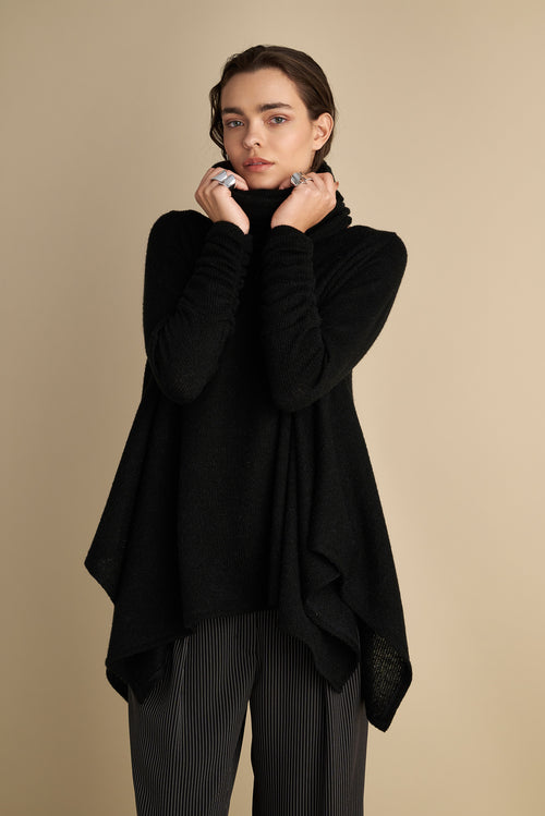 Knitted Mohair Top With Detachable Neck Warmer Black