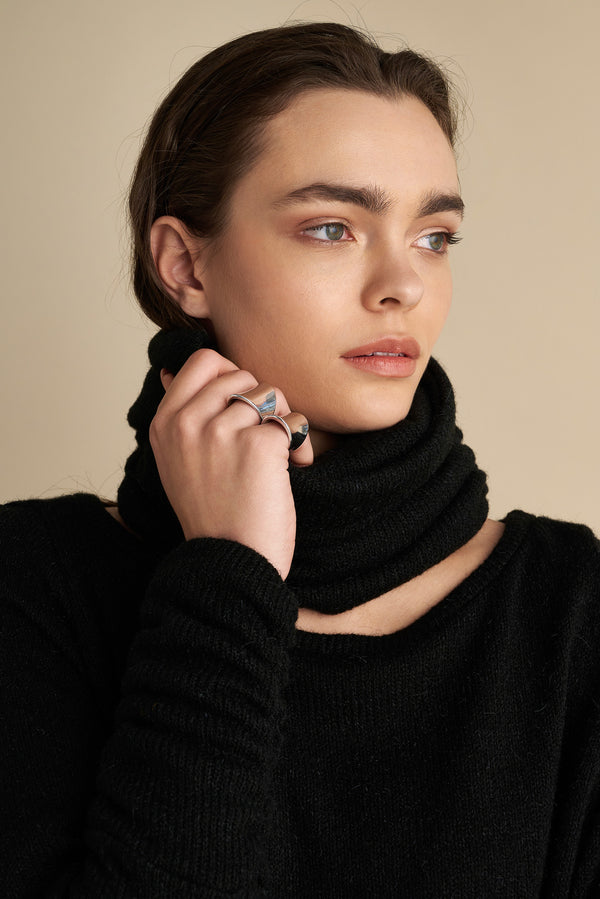 Knitted Mohair Top With Detachable Neck Warmer Black