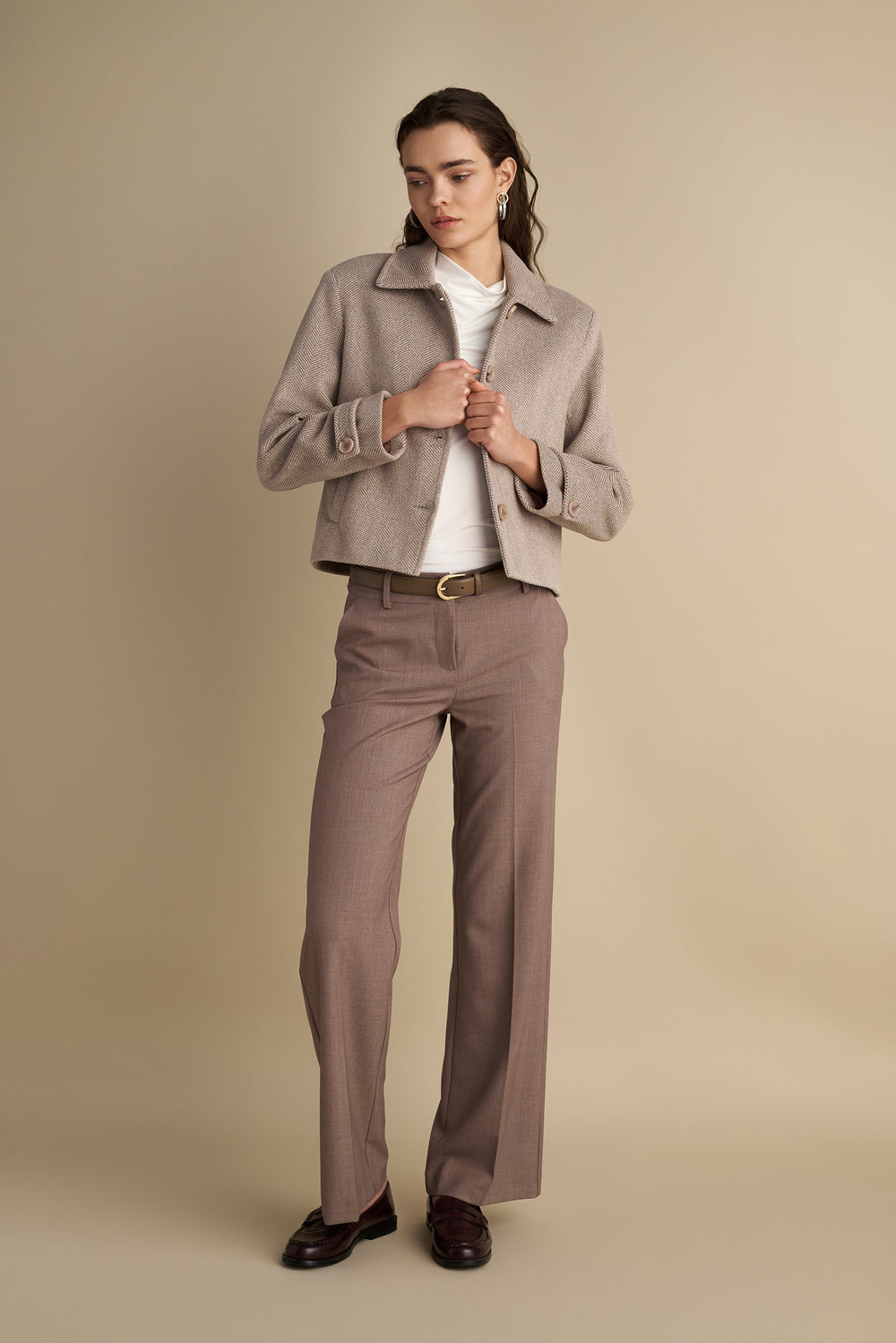 Low Rise Flare Trousers Taupe