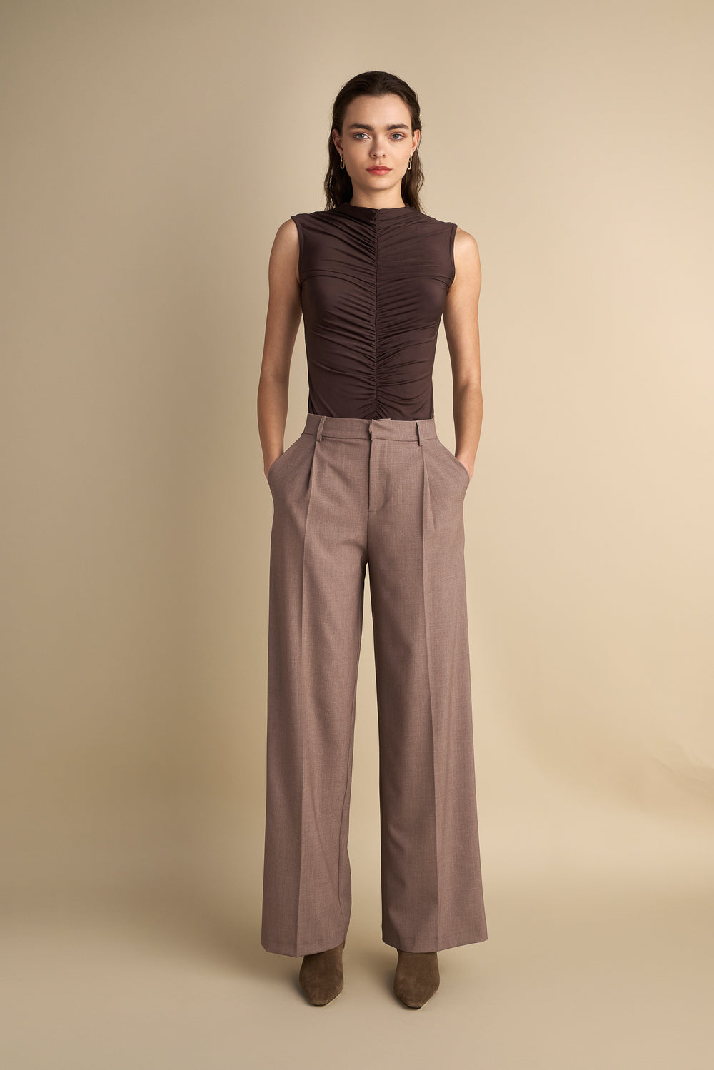 Wide Leg Trousers Taupe