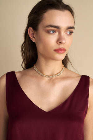 V-Front & Back Satin Top Wine