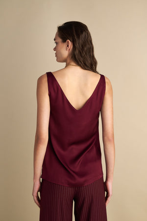 V-Front & Back Satin Top Wine