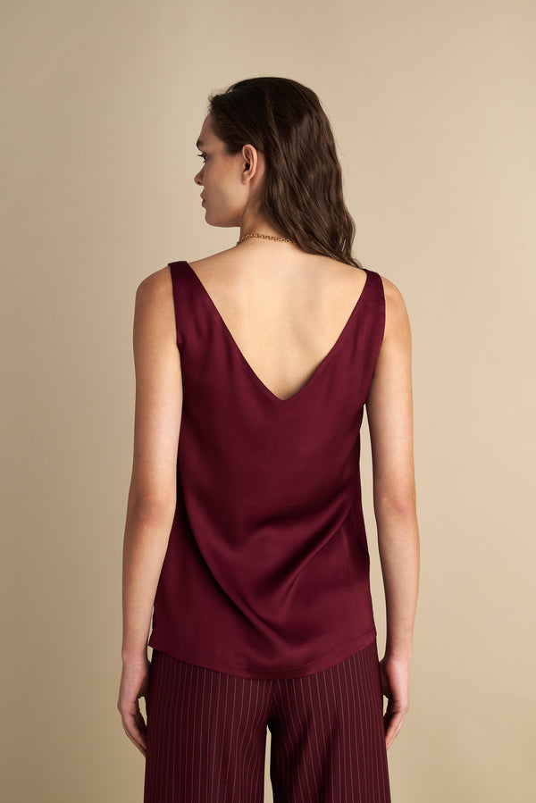 V-Front & Back Satin Top Wine